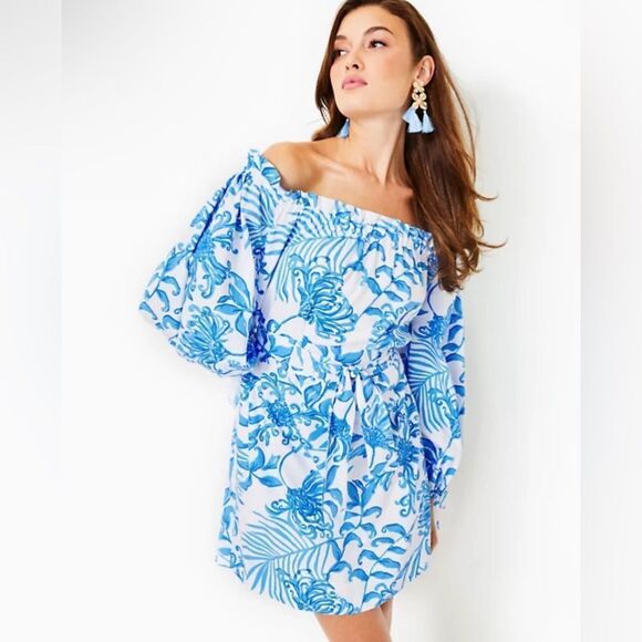 Lilly Pulitzer Jamielynn Off-The-Shoulder Dress Resort White Glisten in the Sun - Picture 2 of 5